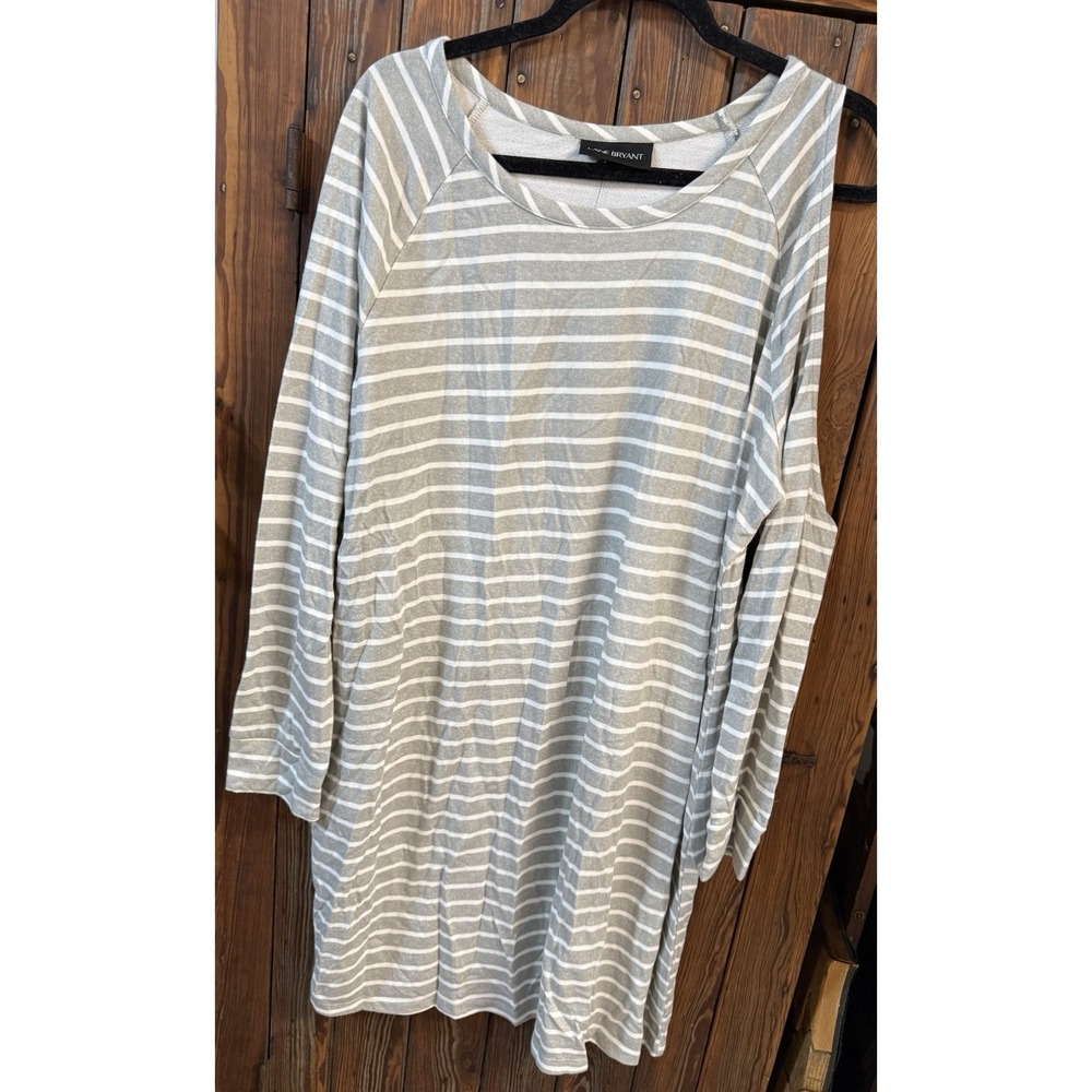 Lane Bryant Cold Shoulder Dress Gray White Stripe Long Sleeve Womens 18/20 NWT